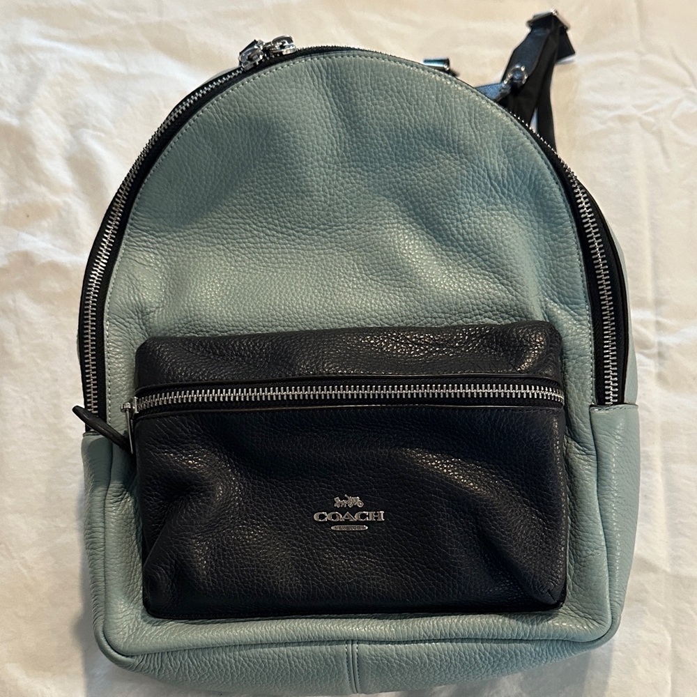 Coach Two-Tone Pebbled Leather Mini Backpack - Black & Light Blue
